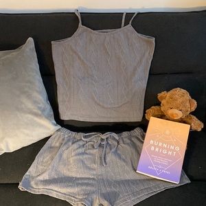 🩶 Adorable Knit Grey Patterned Tank Top And Shorts Pjs 🩶
